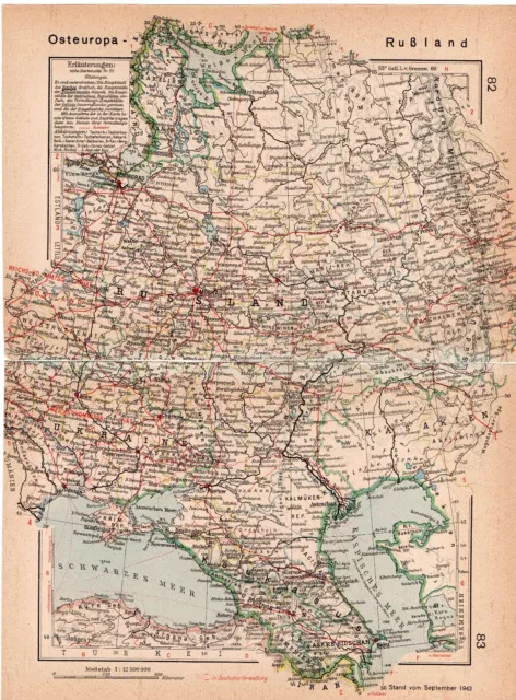 seltene Landkarte 1943 +Russland,Reichskommissariate Ostland+Ukraine,2.Weltkrieg