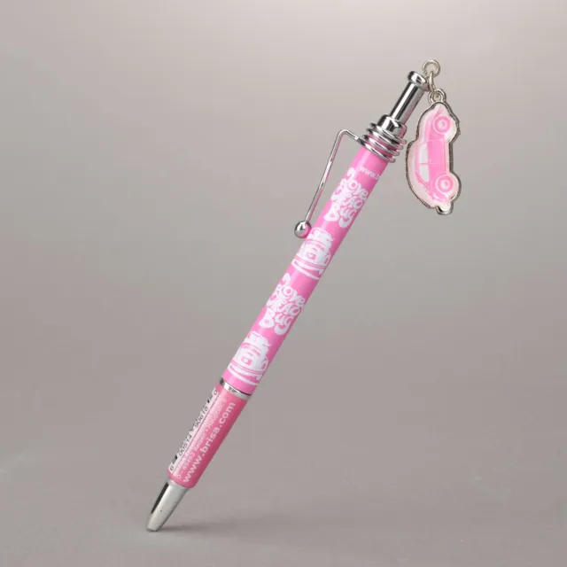 Air Cooled VW Love That Bug Beetle Ink Pen with Beetle Charm Pink with Black Ink