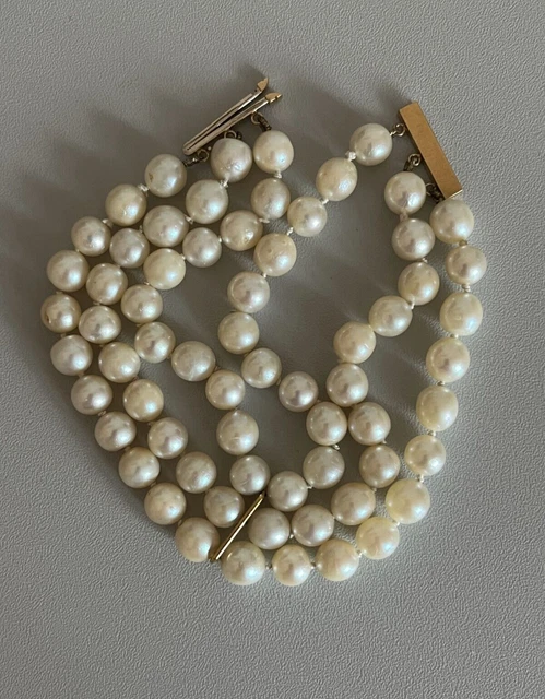 3907– Bracelet 3 Rangs Perles Fermoir Or Jaune