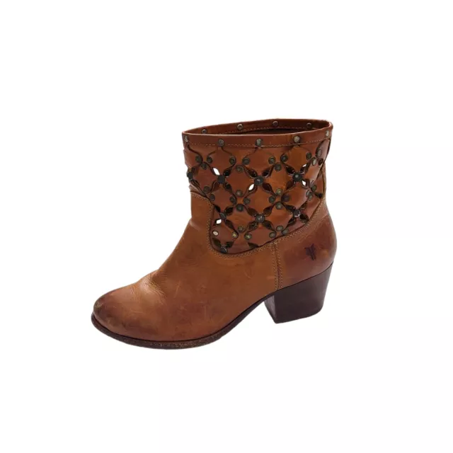 Frye Courtney Stud Overlay Booties in Cognac Leather Heeled Sz 5.5 Boho Western