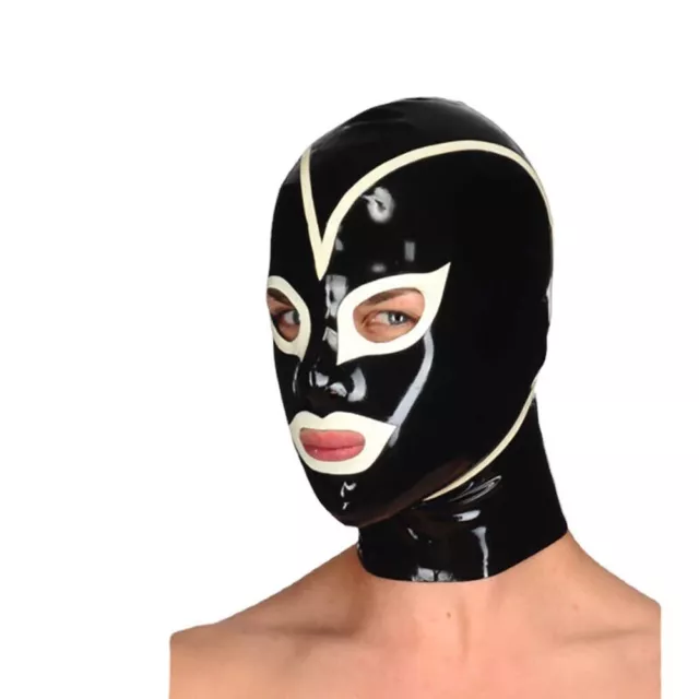 Latex Hood Back Zipper Rubber Mask Open Eyes and Mouth Catsuit Club Wear Cosplay