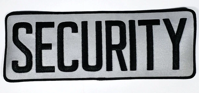 Large Reflective SECURITY Back Patch Badge Embroidered 11X4 Silver Black NEW