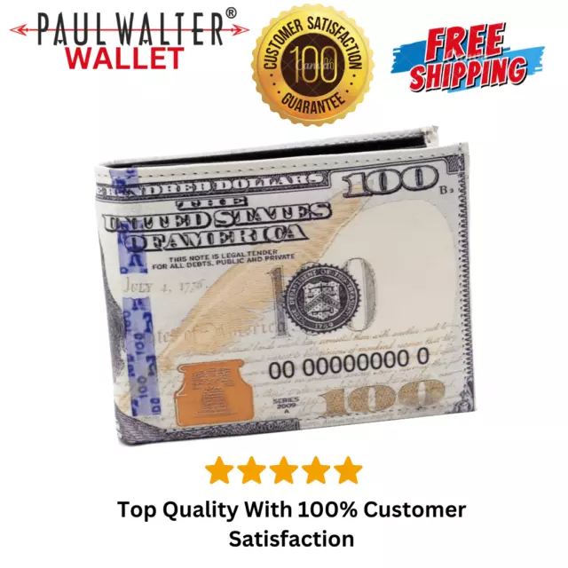 USA $100 One Hundred Dollar Print Men's Leather Bifold Novelty Wallet