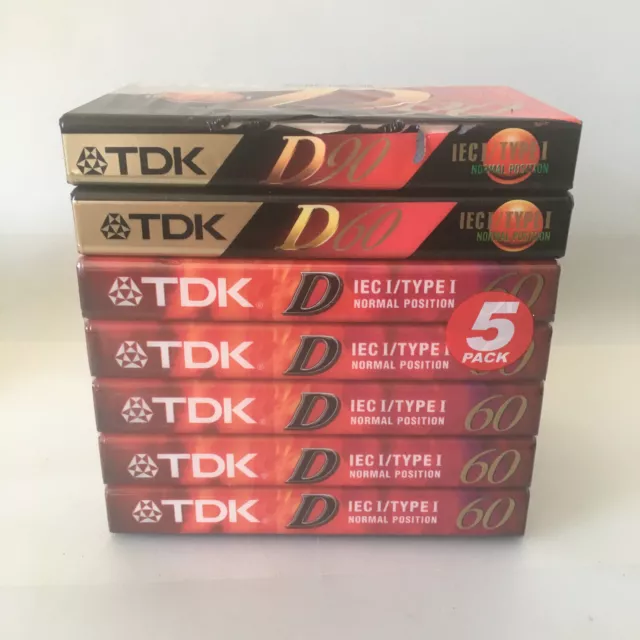 LOT of 7x TDK D60 (6) + D90 (1) Blank Audio Media Recording Cassette Tapes - NEW