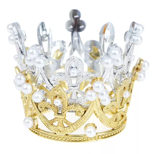 1PC Mini Crown Cake Topper Crystal Pearl Tiara Children Hair Ornaments_