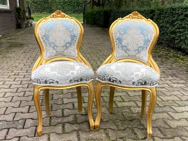 Set of french louis xvi damask arm chairs 1