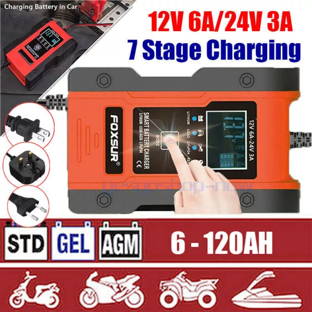 12V/24V Automatic Lithium LiFePO4 Smart Battery Charger for Car Truck Motorcycle