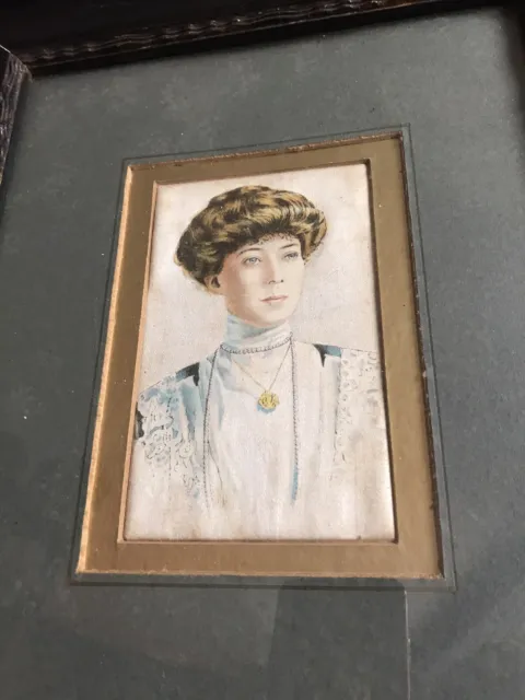Early 20th Century Edwardian Ebonised Framed Silk Portrait Of A Lady