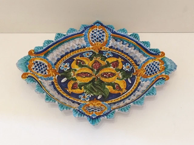 Centrotavola decoro frutta, ceramica artistica firmata, Caltagirone, idea regalo