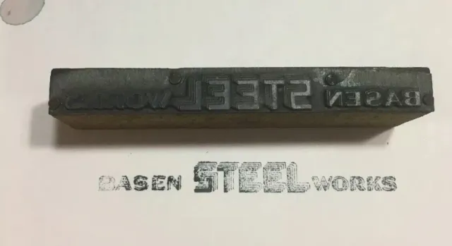 Letterpress Printing Block Basen Steel Works 2 3/4” x 5/16”