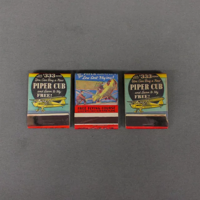 Piper Cub Free Flying Matches Matchbooks Lot 3+ Hardley Used Airplanes