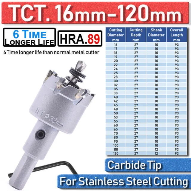 TCT Carbide Hole Saw Cutter Metal For HSS Stainless Steel Metal Cutting 16-120mm