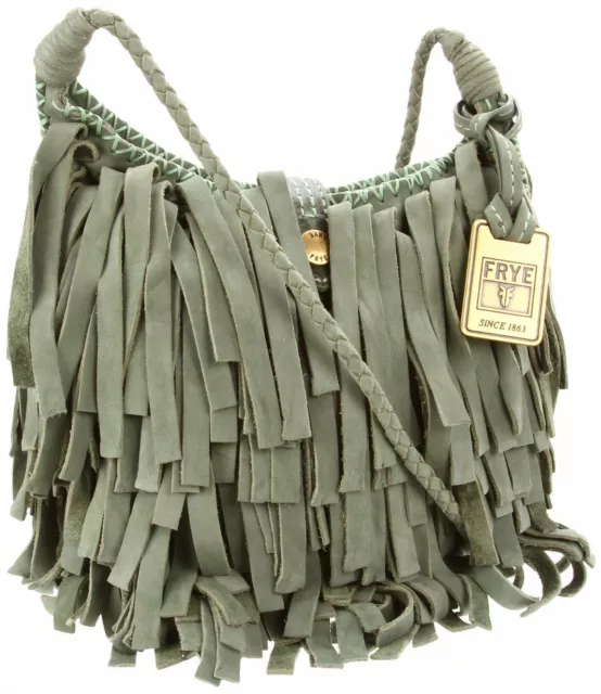 Women's Frye LOLA Italian Nubuck Suede Leather Fringe Crossbody Bag - Green