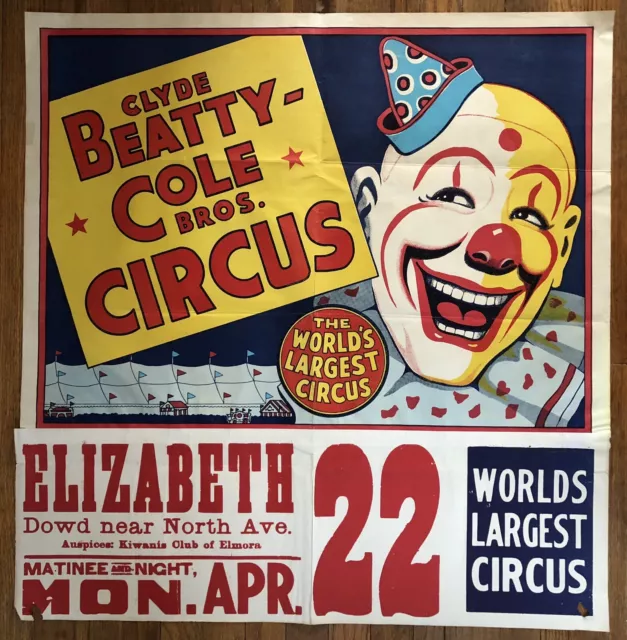 Vintage/Authentic Clyde Beatty Cole Bros Circus Poster