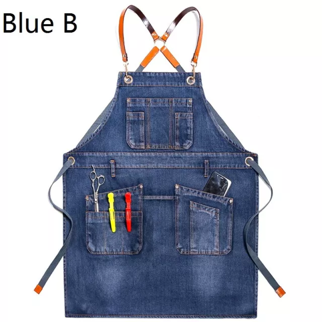 Unisex Denim Apron Pockets Baking Cooking Chef Barber Cafe Garden Workwear Home