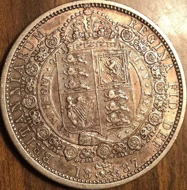 1887 Uk Gb Great Britain Silver Half Crown Coin