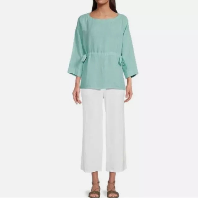 Eileen Fisher Handkerchief Linen Bateua Neck 3/4 Sleeve Top New