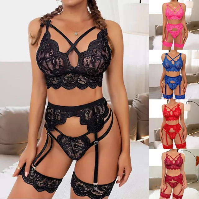 Sexy Ladies Lingerie Lace Babydoll Bra Thong Set Sleepwear Underwear Nightwear