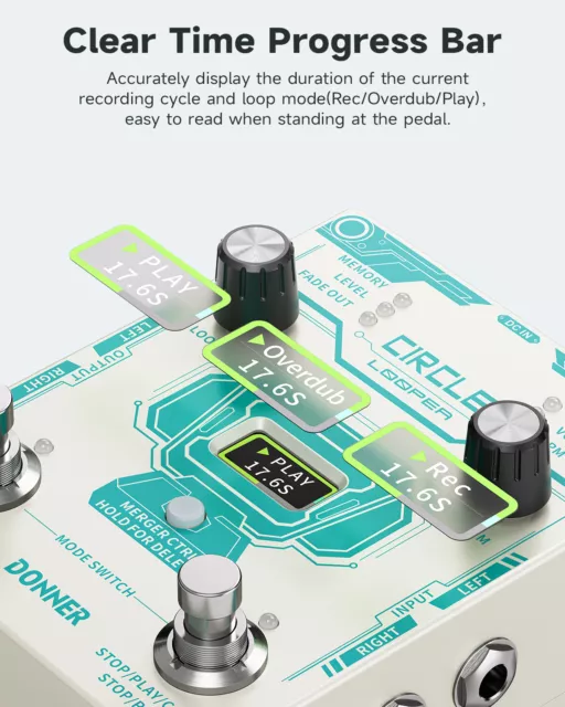 Donner Circle Looper Effects Pedal Stereo 40 Slots 160 mins with Drum Machine 3