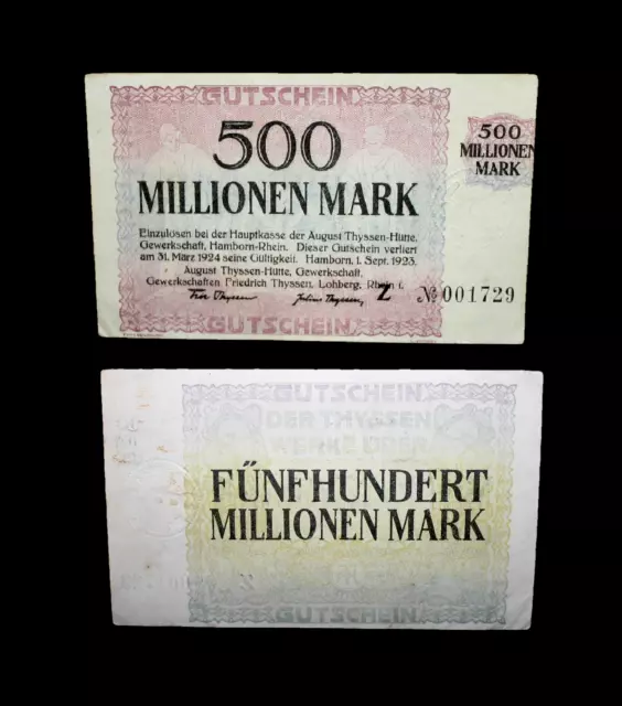 Banknote 500 Millionen Mark Date 1 Septembre 1923 Hamborn Collectors