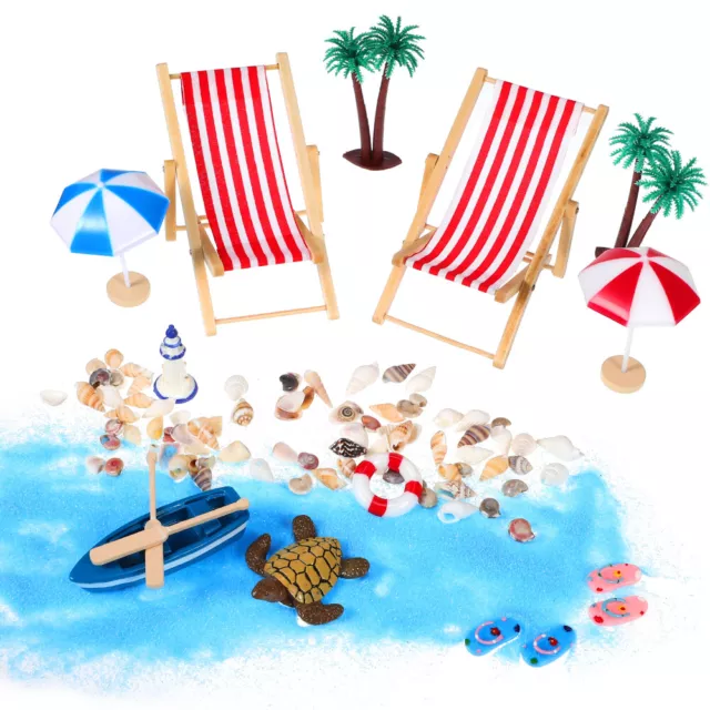 Beach Miniature Decorations 15pcs Seashells Trees Sand Recliner-NJ