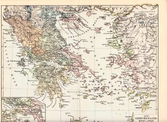 c. 1890+ ANCIENT GREECE Antique Map