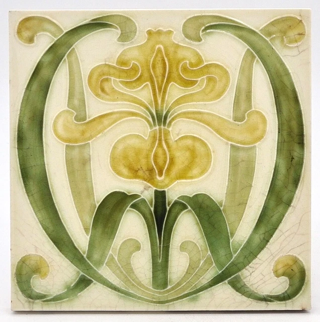 Art Nouveau Fireplace Majolica Tile Floral Design By Godwin & Hewitt C1899