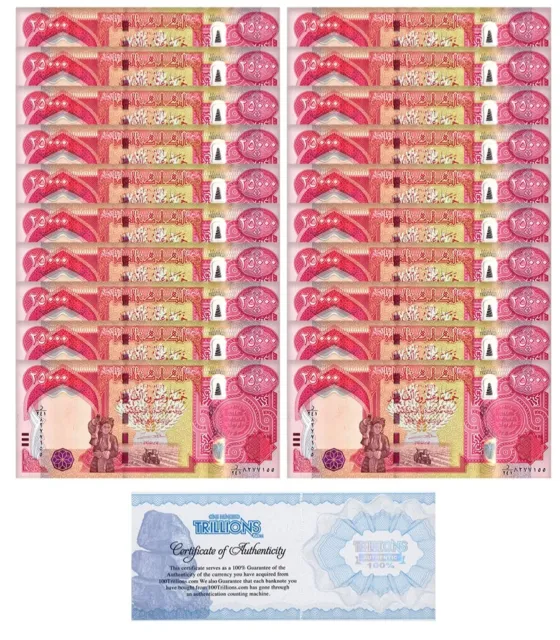Iraq 25,000 Dinars Banknote UNC COA USA seller 20 notes 1/2 Million Dinar
