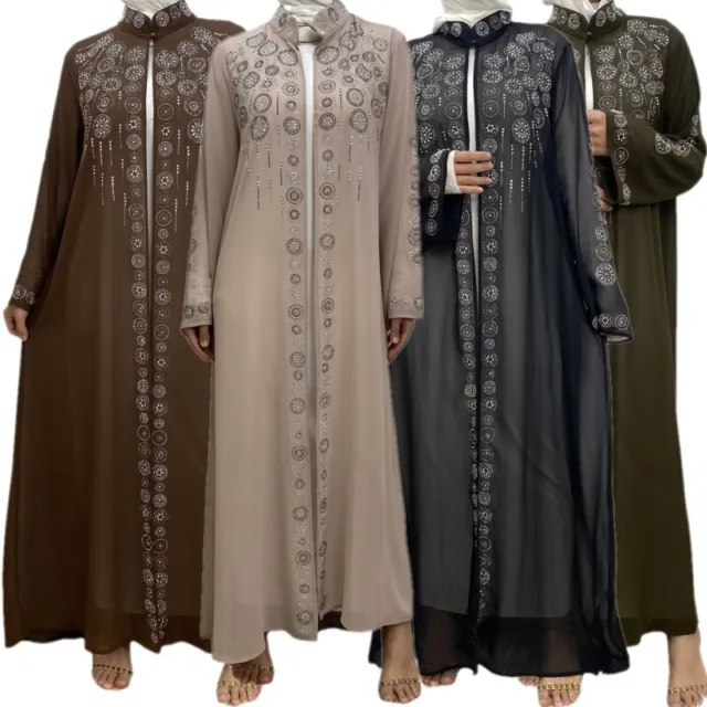 Open Abaya Dubai Diamonds Cardigan Robe Islamic Kaftan Arabic Muslim Women Dress