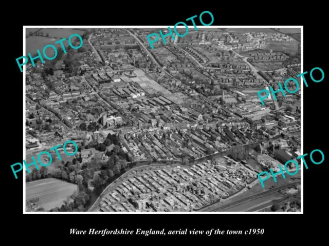 OLD LARGE HISTORIC PHOTO OF WARE HERTFORDSHIRE ENGLAND TOWN AERIAL VIEW c1950 1
