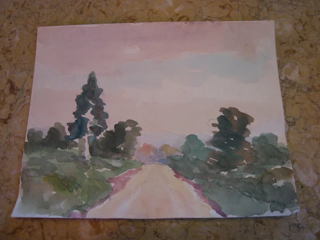 Vtg Antique Early 20th Cent. E A Trego Watercolor Painting & Pastel Landscape