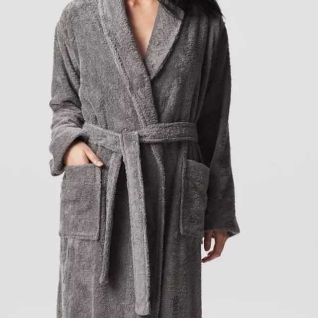 NEW $178  COYUCHI Cloud Loom Organic Cotton Unisex Robe Slate Gray Small /Medium 2