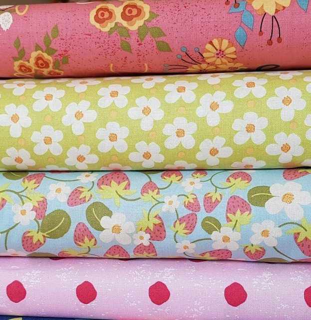 Fragola Jam Cotone Trapunta Tessuto. Riley Blake. Margherita Floreale,Pois / Fat