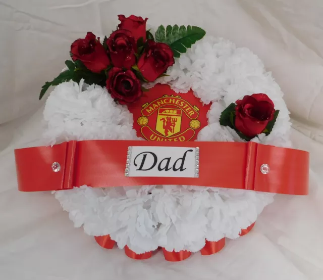 Silk Funeral Flowers Man Utd Football Wreath Posy Tribute Memorial Dad Grandad