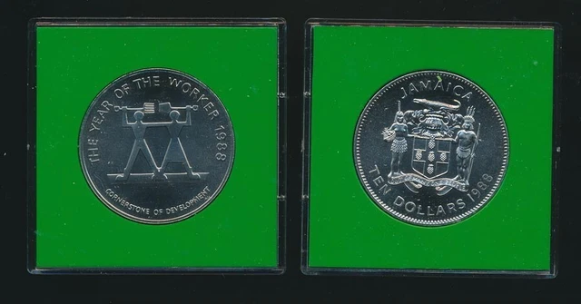 Jamaica: 1988 $10 Year of Worker B.UNC Cased