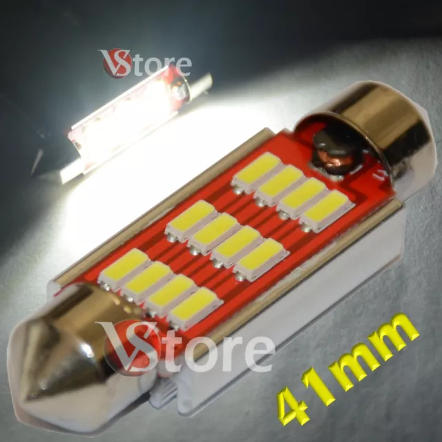 2 LED Siluro 41mm 12 SMD 4014 Canbus Lampade Luci BIANCO Interno Targa Auto Xeno