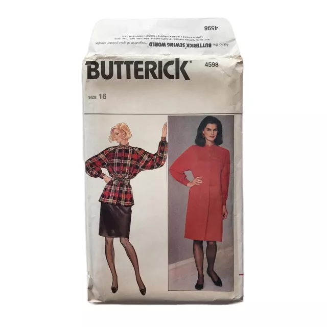 Butterick 4598 Sewing Pattern Misses Dress Top Skirt Size 16 FF Uncut Vtg 1980s