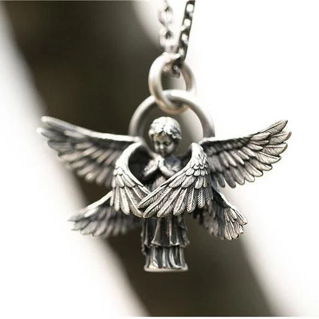 Classic Angel Pendant Necklace Handmade Seraphim Pray Pendant Long Chain Ne~F6