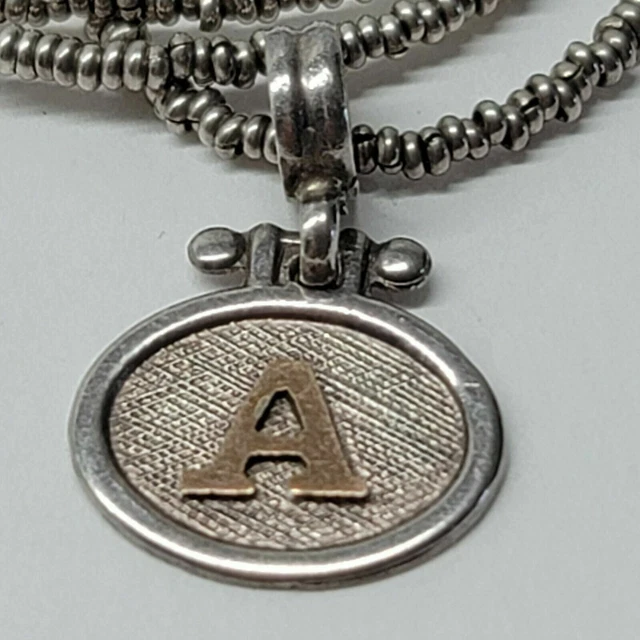18K White Yellow Gold A Initial Charm Pendant Silver Bead 16" Necklace