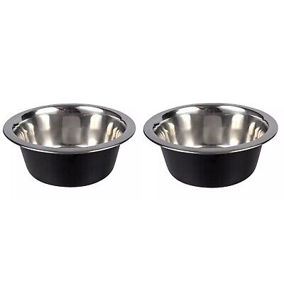 2-X Large Dog Bowl NON-SKID Black & Stainless Steel 8in 52oz Food / Water Dish