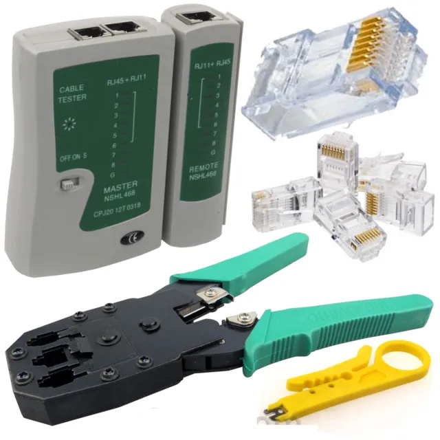 Câble Testeur Sertissage Outil 100 Connecteur RJ45 Réseau Ethernet Paquet 3 IN 1