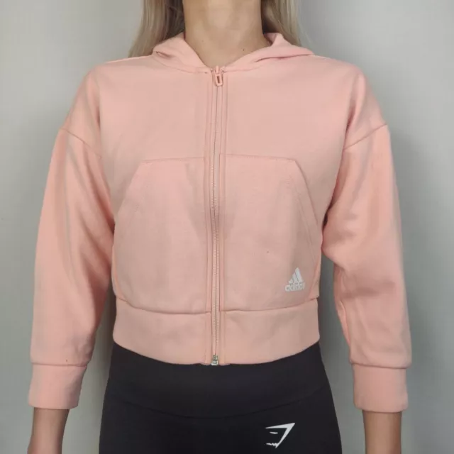 Adidas Pink Cropped Full Zip Hoodie Long Sleeve Girls 9-10 Years