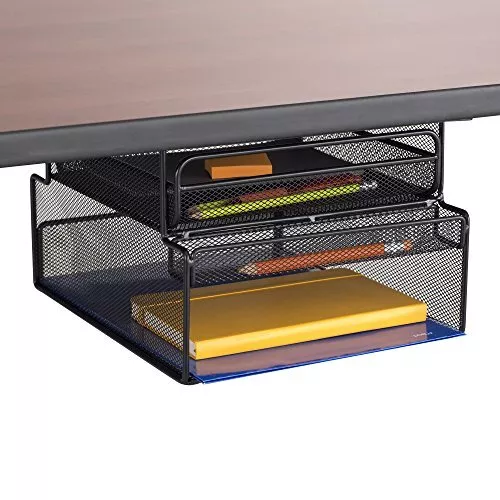 Safco Products 3251BL Onyx Mesh Deluxe Under Desk Hanging File & Paper Organizer