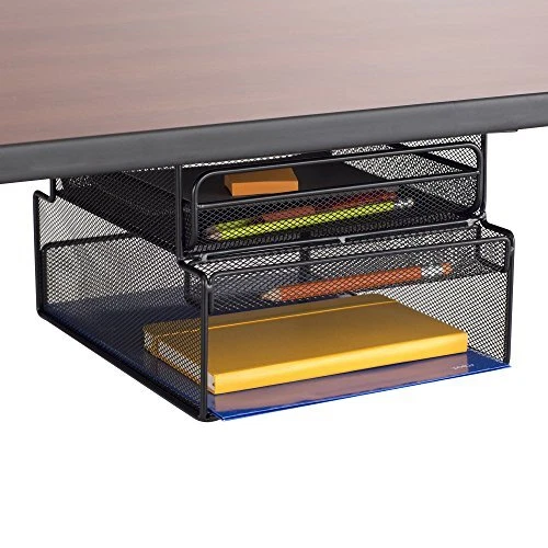 Safco Products 3251BL Onyx Mesh Deluxe Under Desk Hanging File & Paper Organizer