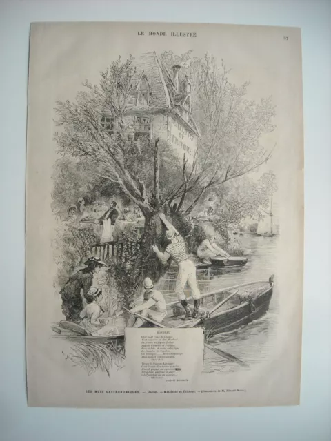 1877 Engraving. The Gastronomic Months. July. Sailors And Fries. E. Morin.