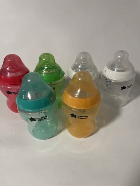 6 Tommee Tippee Closer to Nature Colour  & Clear Baby Bottle Anti-Colic