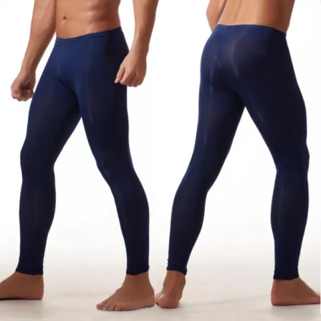 Men's Sheer See Through Mesh Underwear Sports Fitness Long Johns Pants  Leggings