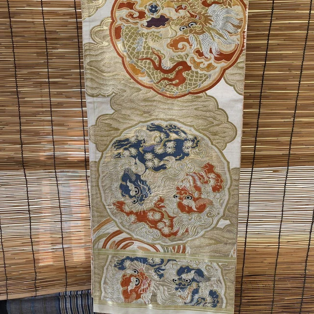 Japanese used Maru OBI KIMONO belt Pure Silk traditional woven fabric SHISI