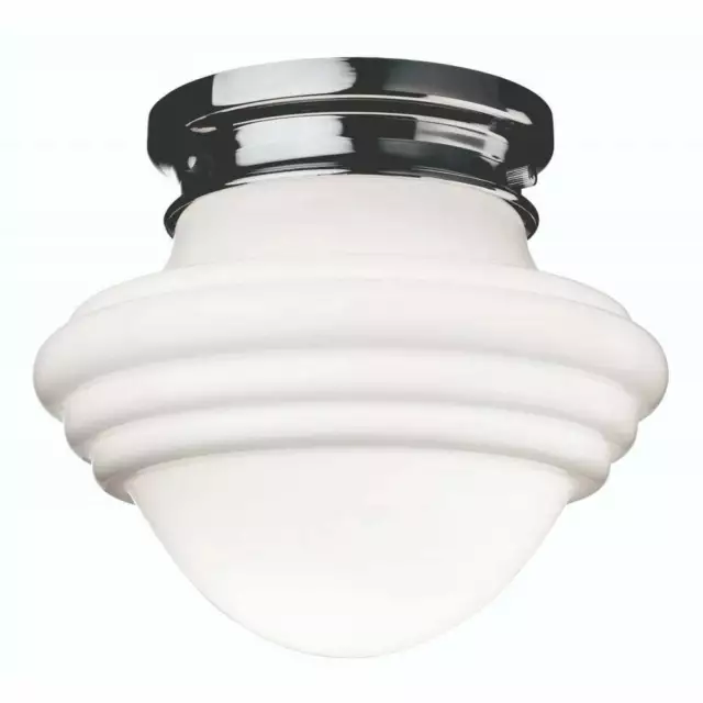 Art Deco Contemporary Flush Ceiling Light In Chrome With Opal Shade 4944Ch