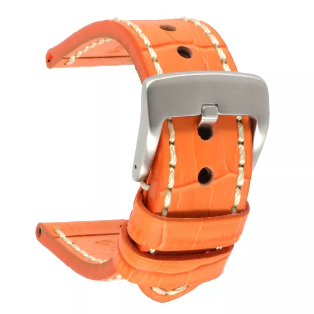 24mm Grain Leather Strap Orange Watch Band for INVICTA Heavy Duty Buckle White x